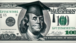 Benjamin Franklin wearing graduation cap